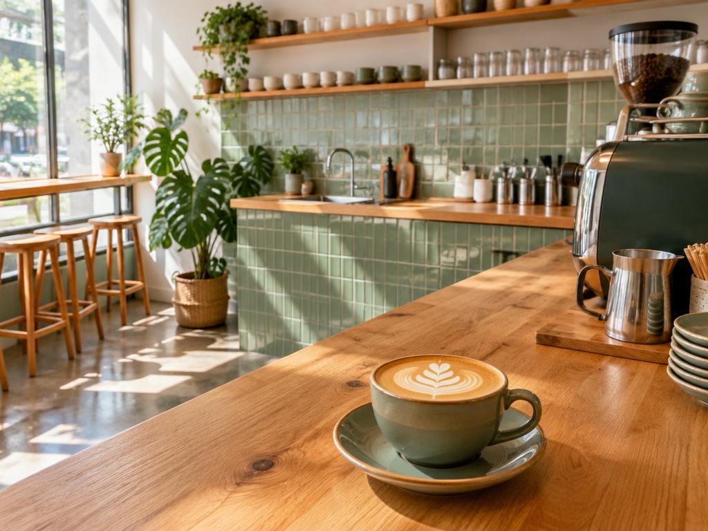 Juniper Coffee counter with a latte